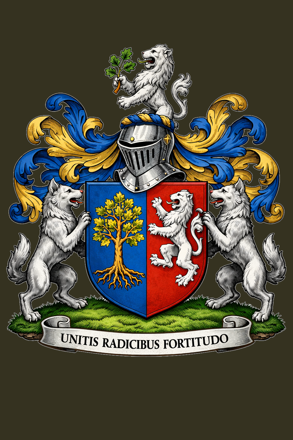 Blason de mariage Couprie et Baffou — deux familles unies en un seul blason héraldique pour faire-part et décoration