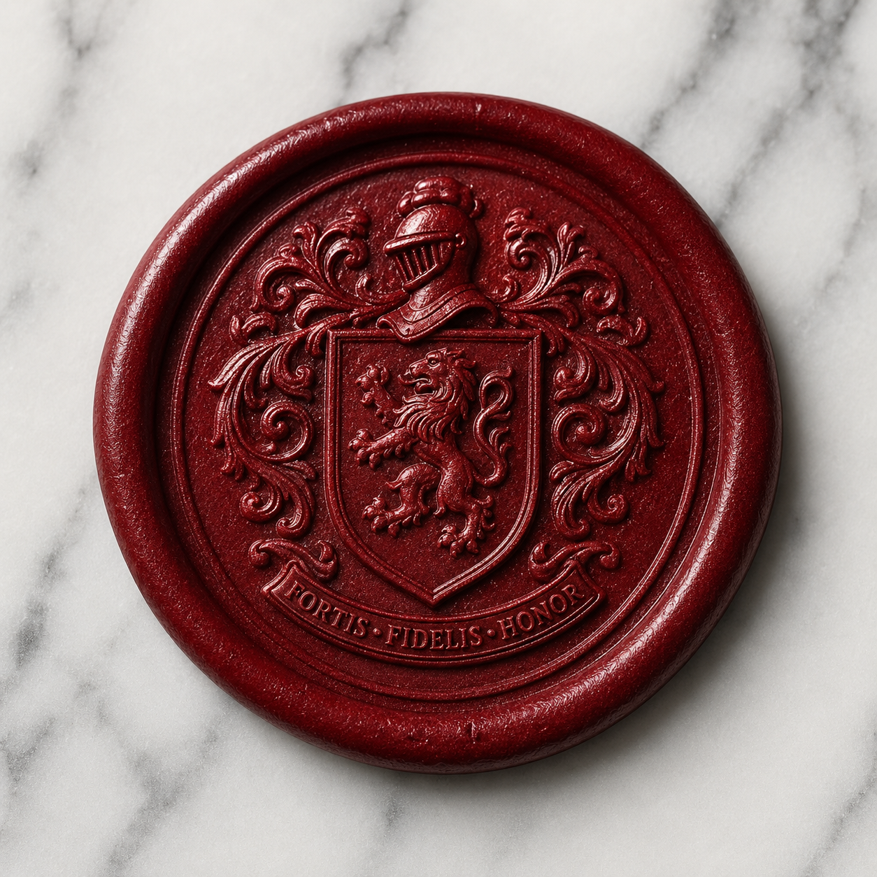 Cachet à cire avec empreinte de blason héraldique